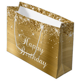 Bolsa De Regalo Grande Relieve metalizado dorado Purpurinoso Fancy Happy 
