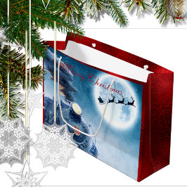 Bolsa De Regalo Grande Relieve metalizado Faux Red Faux de la Feliz Navid