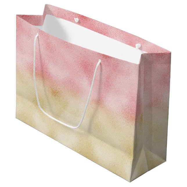 Bolsa De Regalo Grande Relieve metalizado Ombre Rosa y Oro (Angulo Anverso)