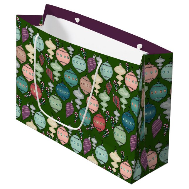 Bolsa De Regalo Grande Reloj de Navidades retro - Pasteles en verde botel (Angulo Anverso)