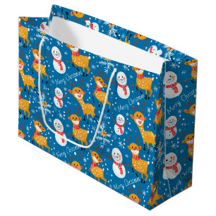 Bolsa De Regalo Grande Reno dulce y azul Snowman