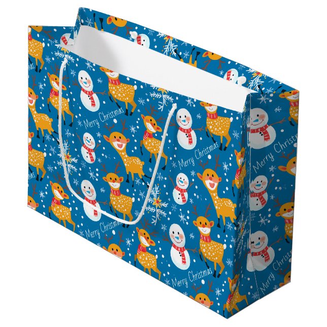 Bolsa De Regalo Grande Reno dulce y azul Snowman (Angulo Anverso)