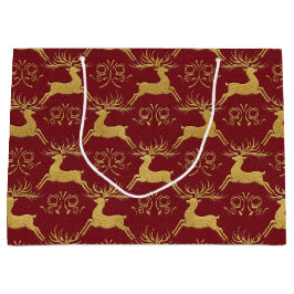 Bolsa De Regalo Grande Renode Rojo Cuero Dorado Navidad