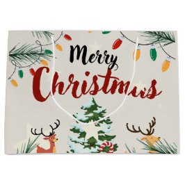 Bolsa De Regalo Grande Renos adorables Feliz Navidad y árboles naturales