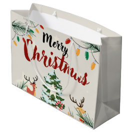 Bolsa De Regalo Grande Renos adorables Feliz Navidad y árboles naturales