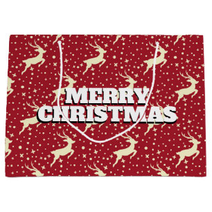Bolsa De Regalo Grande Renos rojos y blancos Feliz Navidad