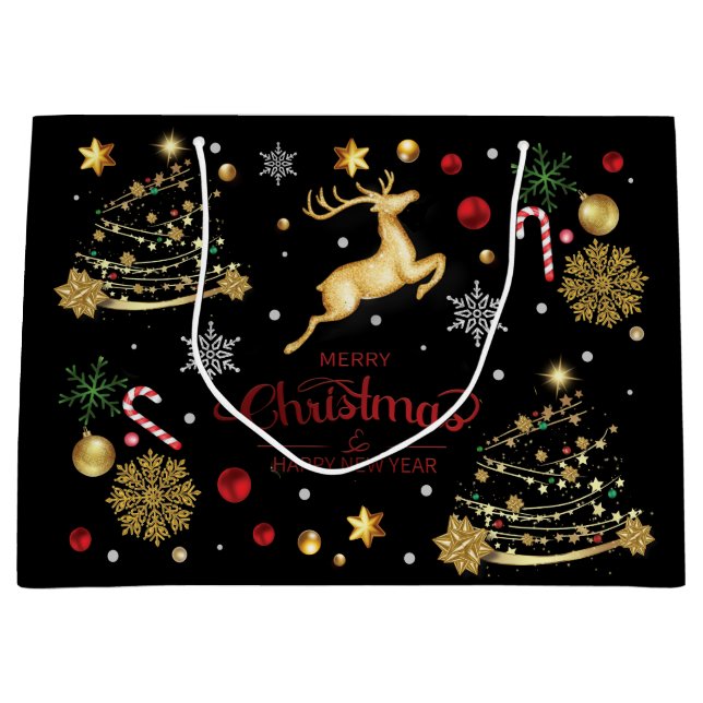 Bolsa De Regalo Grande Resto dorado rojo, moro árbol de Navidad (Anverso)