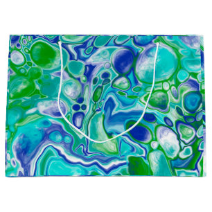 Bolsa De Regalo Grande Resumen de arte de fluidos de mármol azul y verde