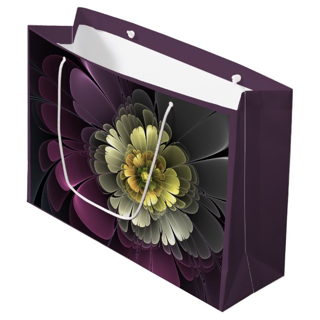 Bolsa De Regalo Grande Resumen de la flor fractal gris purpur moderna (Angulo Anverso)