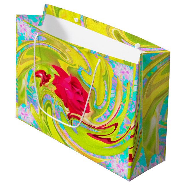 Bolsa De Regalo Grande Resumen de la rosa roja en el remolino amarillo y  (Angulo Anverso)