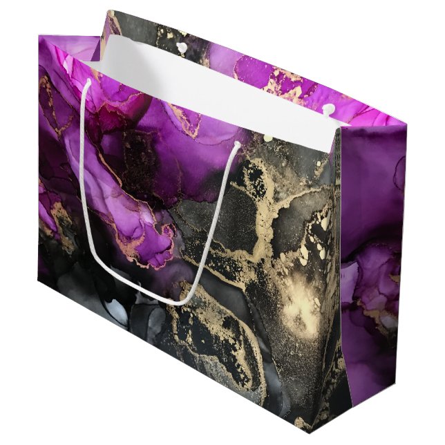 Bolsa De Regalo Grande Resumen Geode Marbling Black Purple Único (Angulo Anverso)