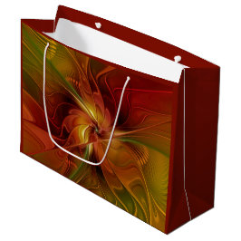 Bolsa De Regalo Grande Resumen Naranja rojo Brown Flor de arte fractal ve