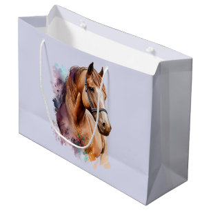 Bolsa De Regalo Grande Retrato de cabeza de caballo marrón en acuarela