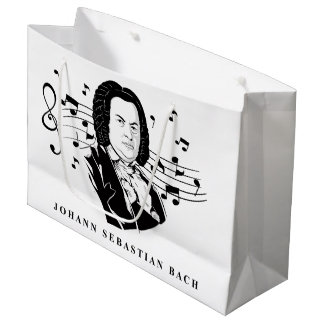 Bolsa De Regalo Grande Retrato de Johann Sebastian Bach y busto con notas
