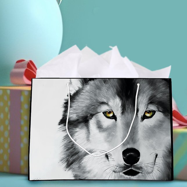 Bolsa De Regalo Grande Retrato de lobo blanco negro (Subido por el creador)