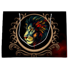 Bolsa De Regalo Grande Retrato estilizado de cabeza de león en marco de M