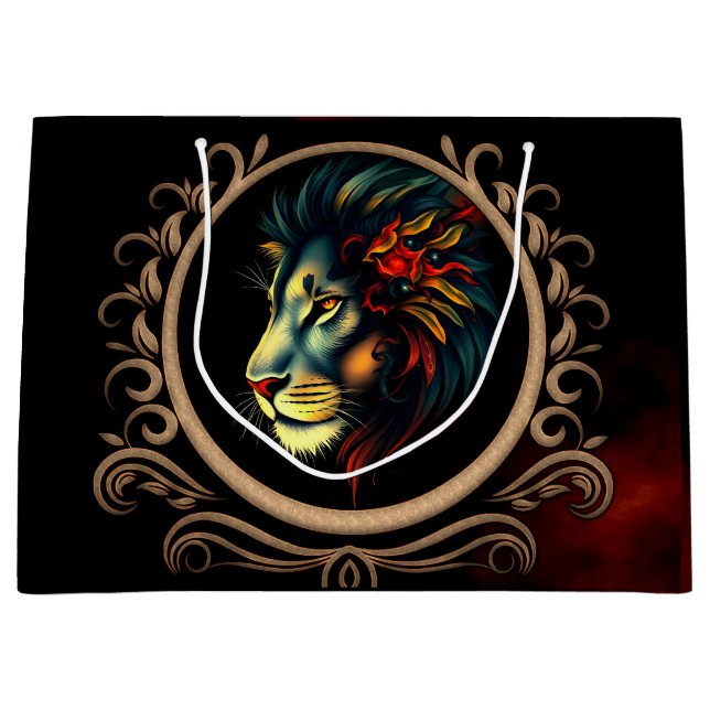 Bolsa De Regalo Grande Retrato estilizado de cabeza de león en marco de M (Anverso)