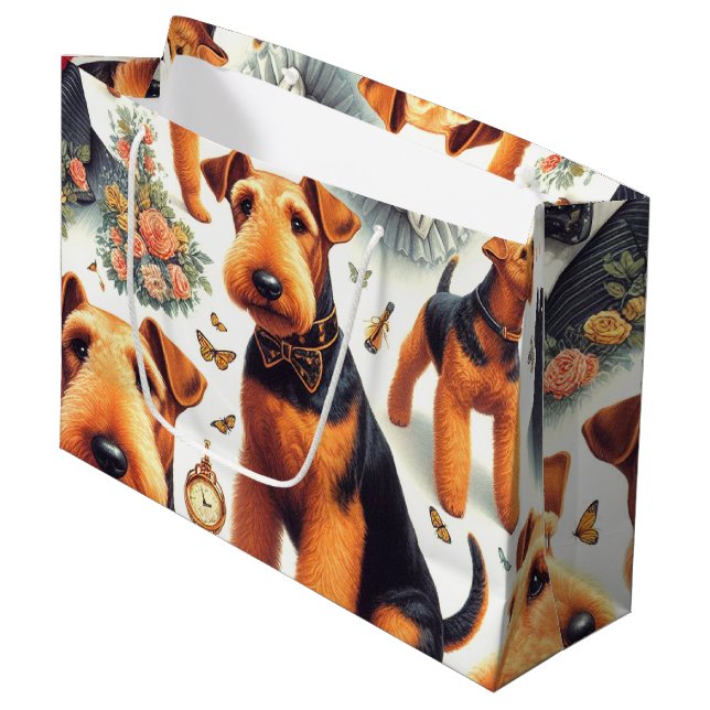 Bolsa De Regalo Grande Retro Airedale Terrier Seamless (Angulo Anverso)