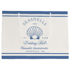 Bolsa De Regalo Grande Retro Azul Conchas Marinas y Campanas de Boda Desp