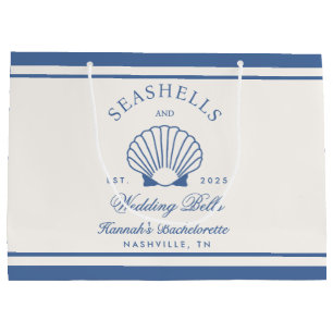 Bolsa De Regalo Grande Retro Azul Conchas Marinas y Campanas de Boda Desp