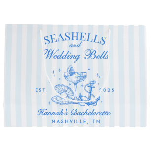 Bolsa De Regalo Grande Retro Azul Conchas Marinas y Campanas de Boda Desp