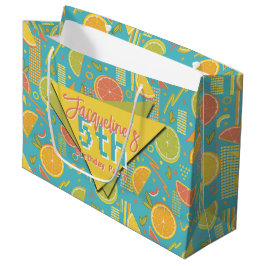 Bolsa De Regalo Grande Retro Blue Summer Citrus Fruit Birthday