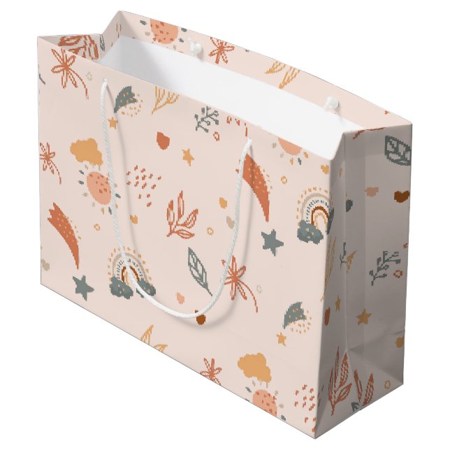 Bolsa De Regalo Grande Retro Boho acuarela Arcoiris Neutral (Angulo reverso)