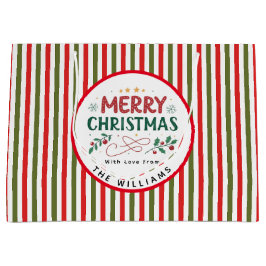 Bolsa De Regalo Grande Retro Christmas Stripe Pattern Custom Christmas