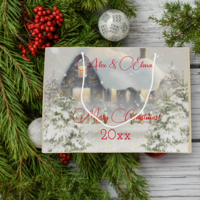 Bolsa De Regalo Grande Retro de nieve de la casa de invierno (Subido por el creador)