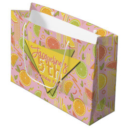 Bolsa De Regalo Grande Retro Pink Summer Citrus Fruit Birthday