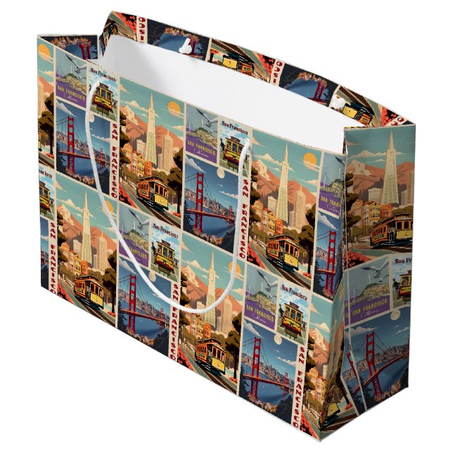 Bolsa De Regalo Grande Retro San Francisco Patchwork (Angulo reverso)