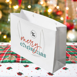 Bolsa De Regalo Grande Retro Script Merry Christmas Personalizado Company