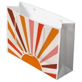 Bolsa De Regalo Grande Retro Sun Rays Naranja de la puesta de sol rojo am