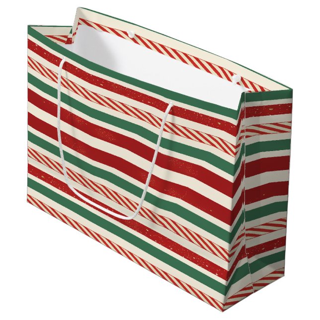 Bolsa De Regalo Grande Retro Treasures Christmas stripes (Angulo Anverso)