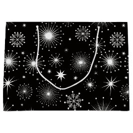 Bolsa De Regalo Grande Retro Vintage Christmas Stars & Snowflakes