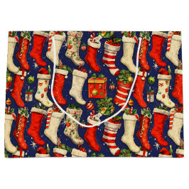 Bolsa De Regalo Grande Retro Vintage Christmas Stockings Blue