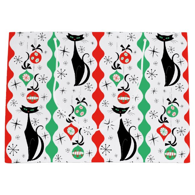 Bolsa De Regalo Grande Retro Xmas Cat StriStripe Multi (Anverso)