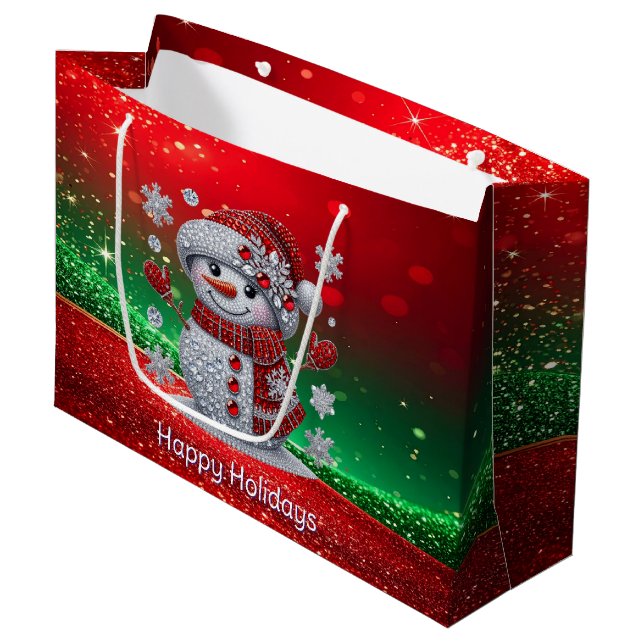Bolsa De Regalo Grande Rhinestones Snowman Holiday Gift Bag (Angulo Anverso)