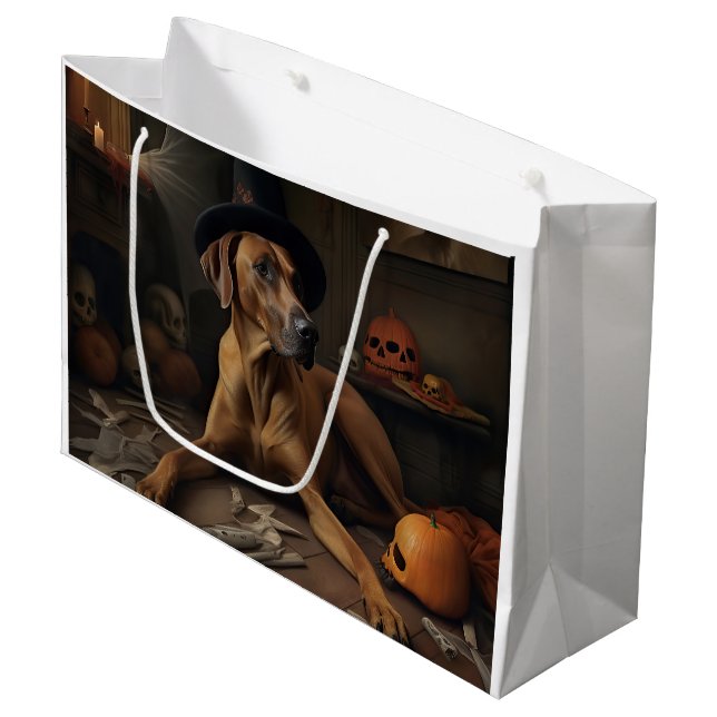 Bolsa De Regalo Grande Rhodesia Ridgeback Pumpkins Halloween Scary (Angulo Anverso)