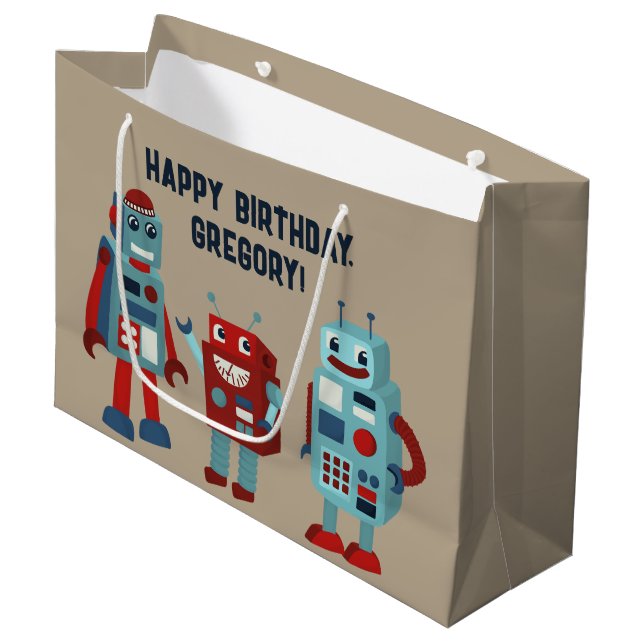Bolsa De Regalo Grande Robots personalizados retro-ciencia ficción (Angulo Anverso)