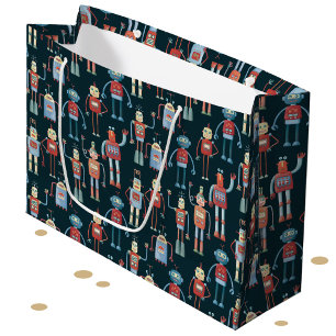 Bolsa De Regalo Grande Robots vintage de estilo retro de los años 50