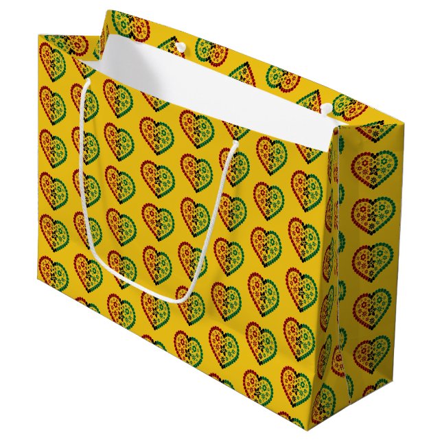 Bolsa De Regalo Grande Rojo Black Green Hearts Amarillo Kwanzaa (Angulo Anverso)