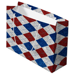 Bolsa De Regalo Grande Rojo, Blanco, Azul Argyle 4 de Julio Brillo