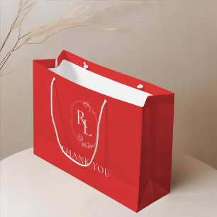 Bolsa De Regalo Grande Rojo de frugalidad   Boda de Monograma Floral Grac