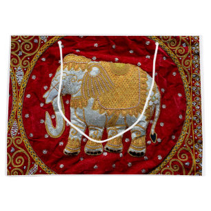 Bolsa De Regalo Grande Rojo embellecido y oro del elefante indio