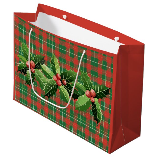 Bolsa De Regalo Grande Rojo Navideño Verde Cuadros con Corona (Angulo Anverso)