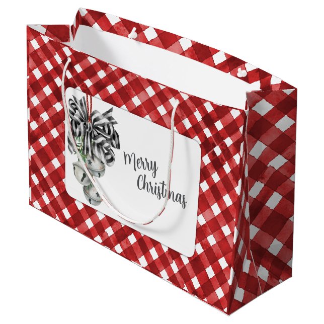 Bolsa De Regalo Grande Rojo Rústico Gingham Noël (Angulo reverso)