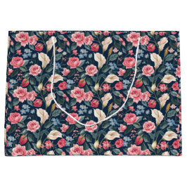 Bolsa De Regalo Grande Romantic Navy Blue Floral Garden Pattern