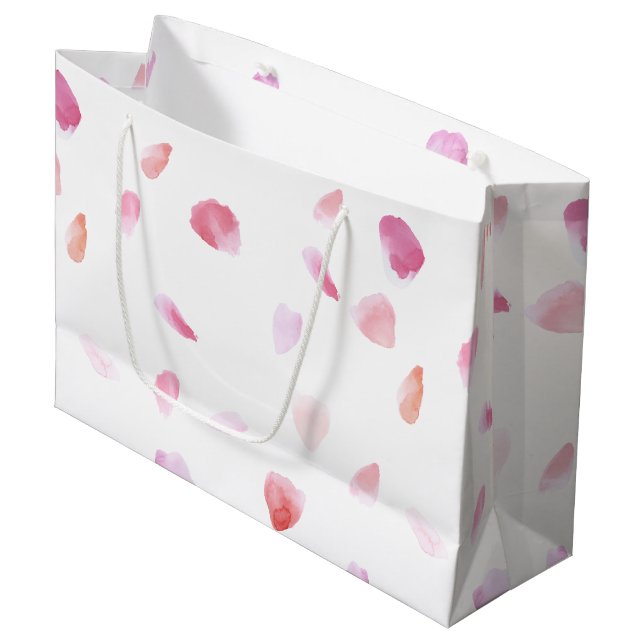 Bolsa De Regalo Grande Romantic Pink Peach Rose Petals Floral (Angulo Anverso)