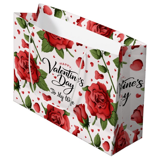 Bolsa De Regalo Grande Romantic Red Rose & Heart Pattern Frame Valentine (Angulo Anverso)